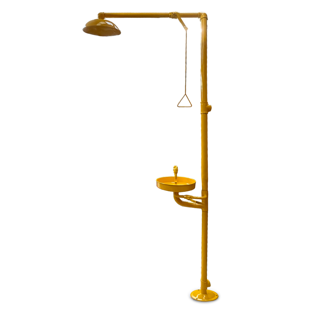 Regadera con lavaojos de acero inoxidable amarilla modelo 6610-B marca Sterkman 